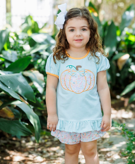 Pumpkin Patch Petals Girls Ruffle Short Set