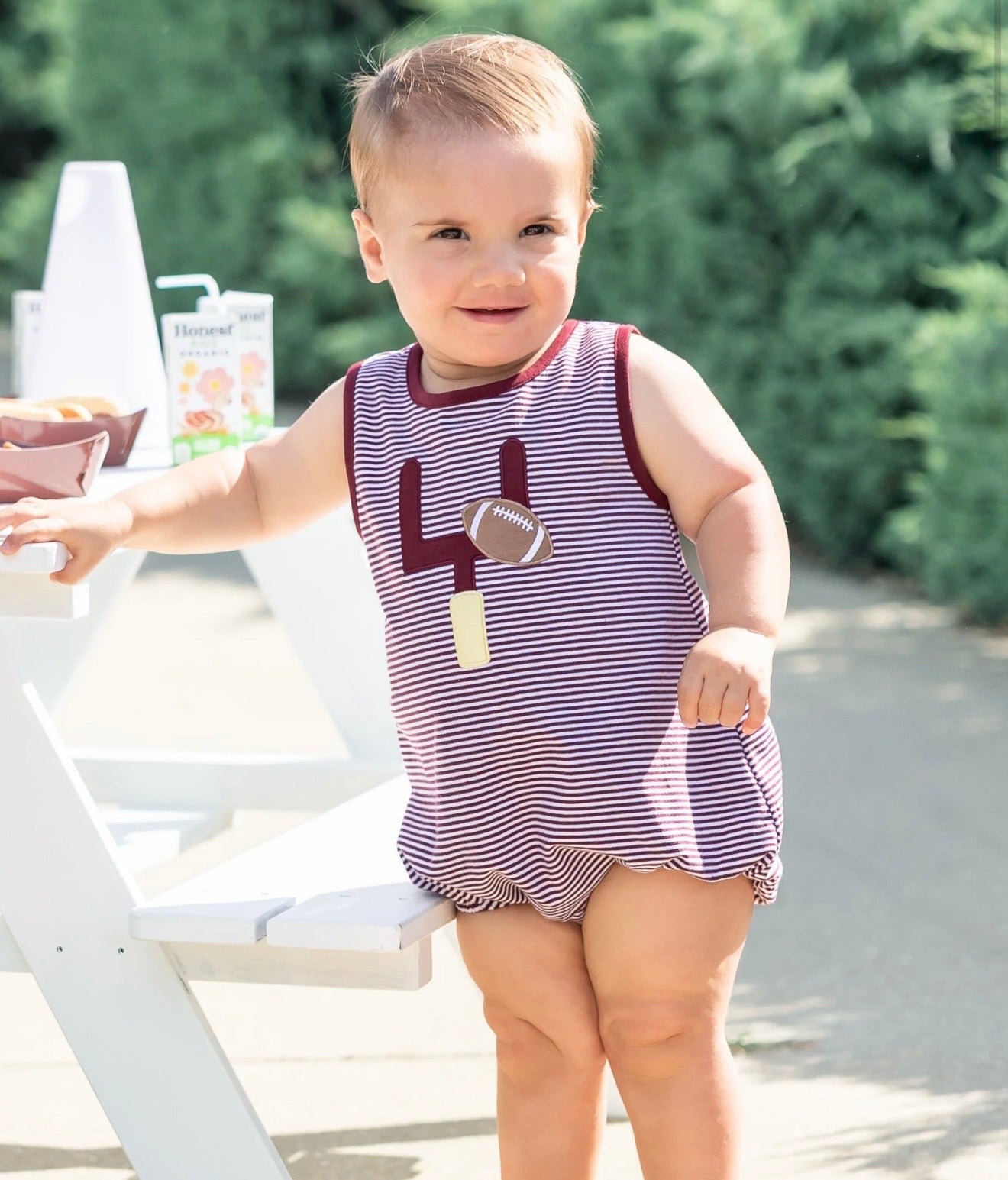 Down, Set, Hut Boys Maroon Stripe Bubble