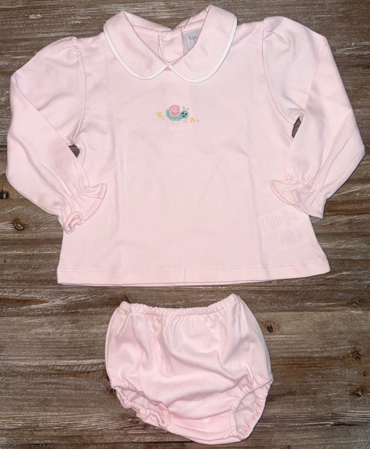 Light Pink Snail Peter Pan Girls Bloomer Set