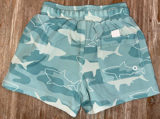 Green Shark Boys Swim Trunks