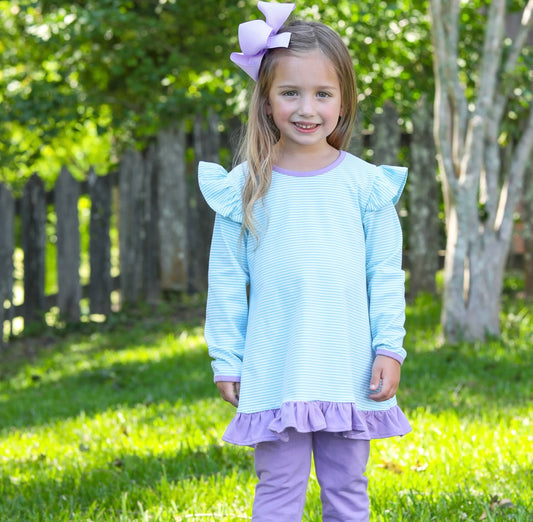 Francis Mint Stripe & Dark Lavender Girls Pants Set