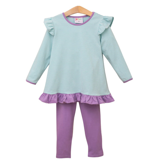 Francis Mint Stripe & Dark Lavender Girls Pants Set