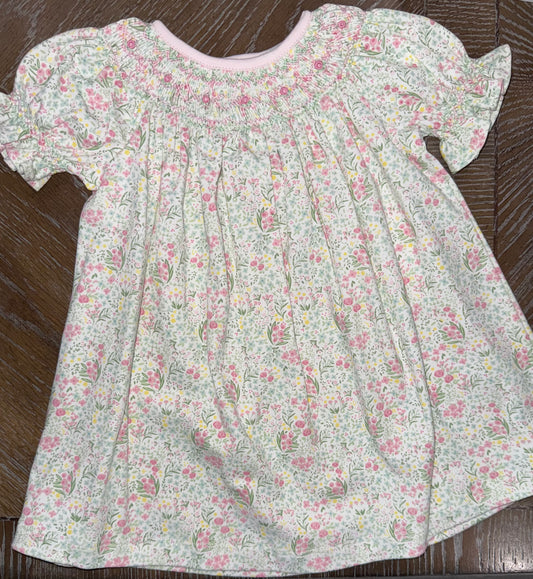 Casey Floral Pima Hand Smocked Girls Dress