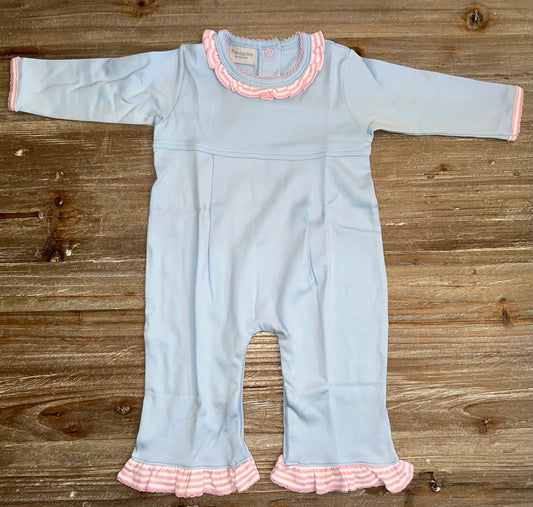 Squiggles Blue/Pink Girls Ruffle Romper