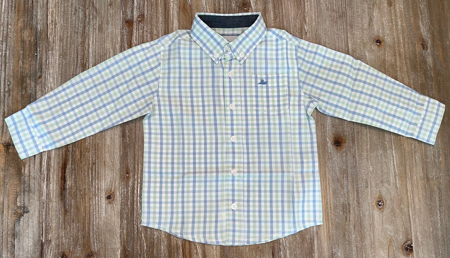 Southbound Blue/Green Check Boys Button Down Shirt