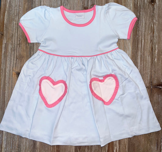 Squiggles Popover Girls Dress with Ruffle Heart Pockets