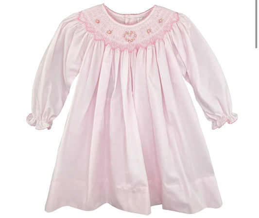 Petit Ami Girls Pink Dress with Floral Heart Embroidery