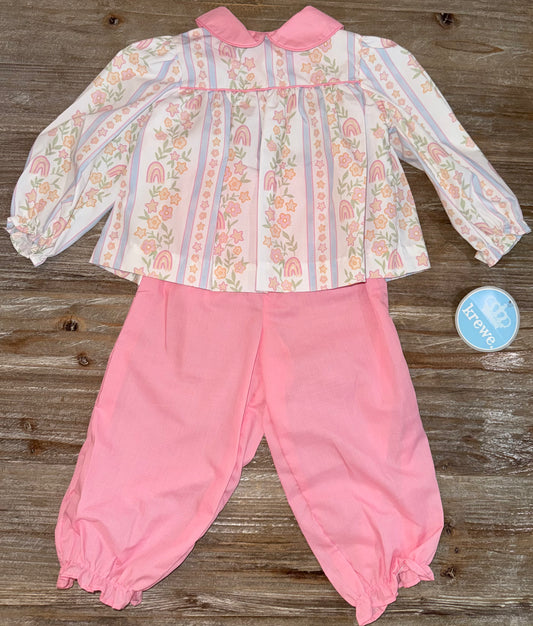 Floral Rainbow Stripe Girls Bloomer Pant Set