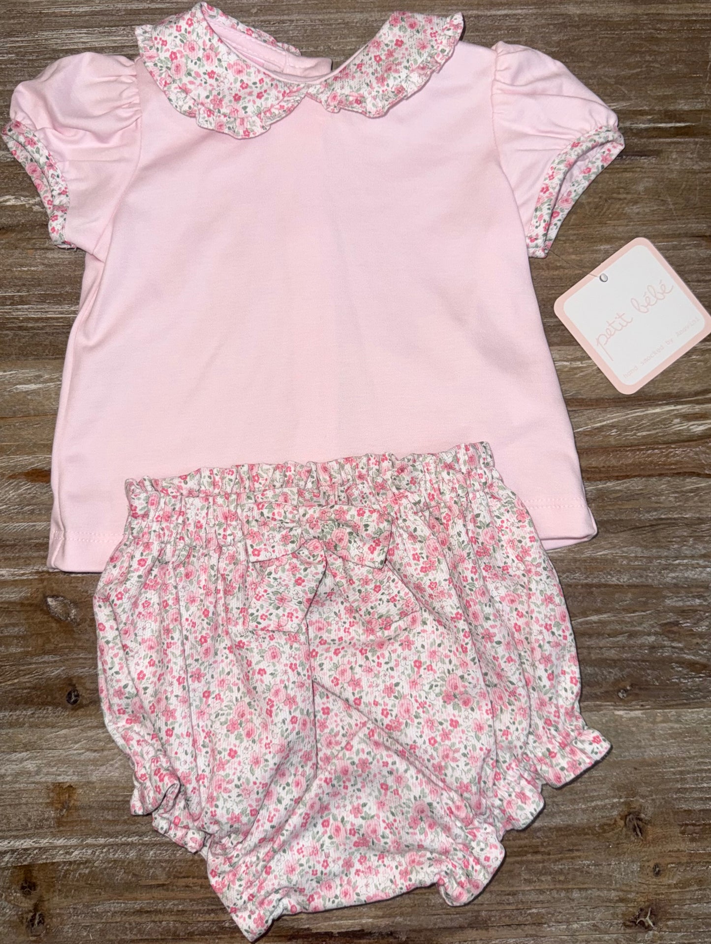 Pink Floral Girls Knit Bloomer Set