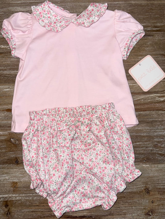 Pink Floral Girls Knit Bloomer Set
