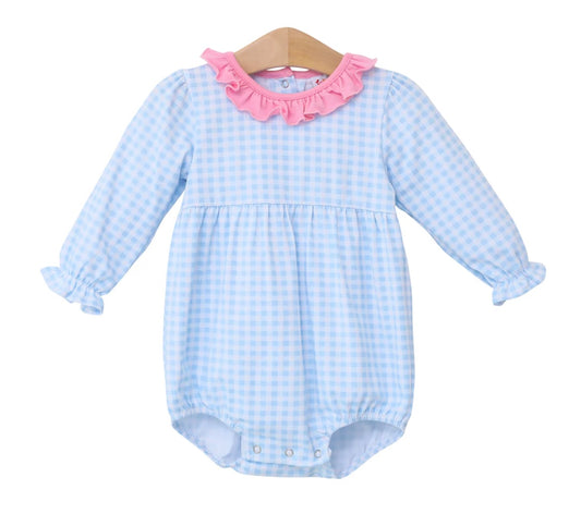 Scarlett Girls Bubble- Light Blue Gingham & Pink