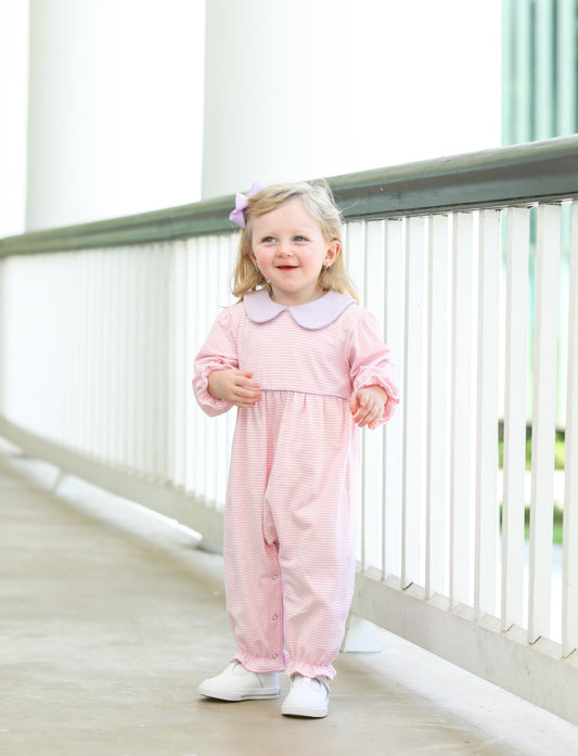 Katherine Light Pink Stripe/Lavender Girls Romper