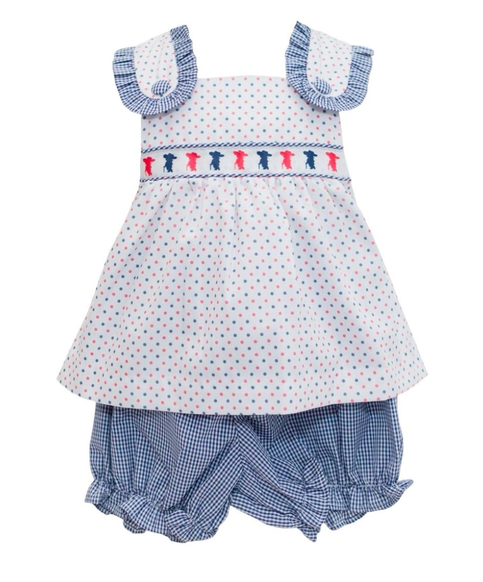 Navy Bitty Dot Colonial Rebel Girls Bloomer Set