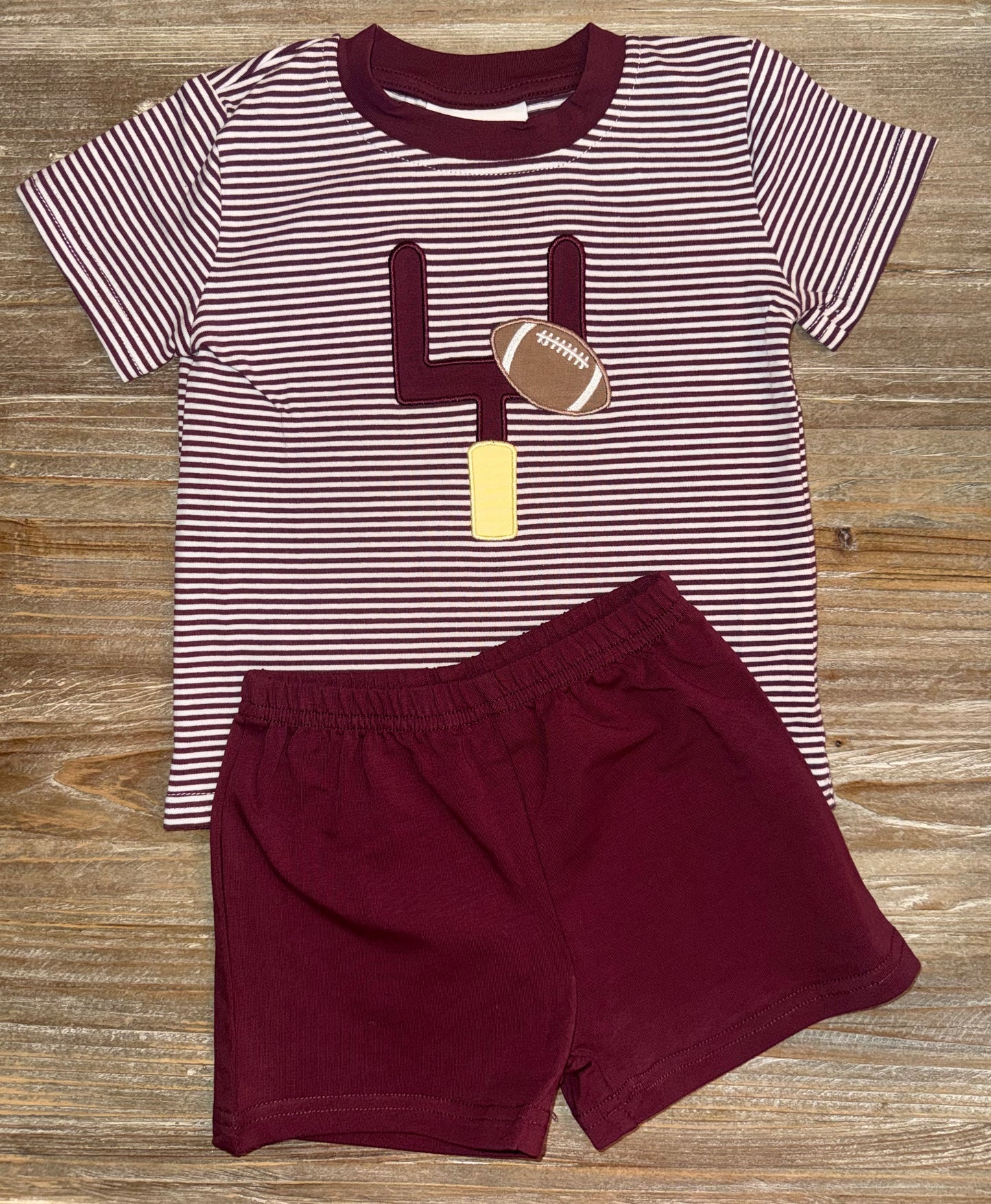 Down, Set, Hut Boys Maroon Stripe Short Set