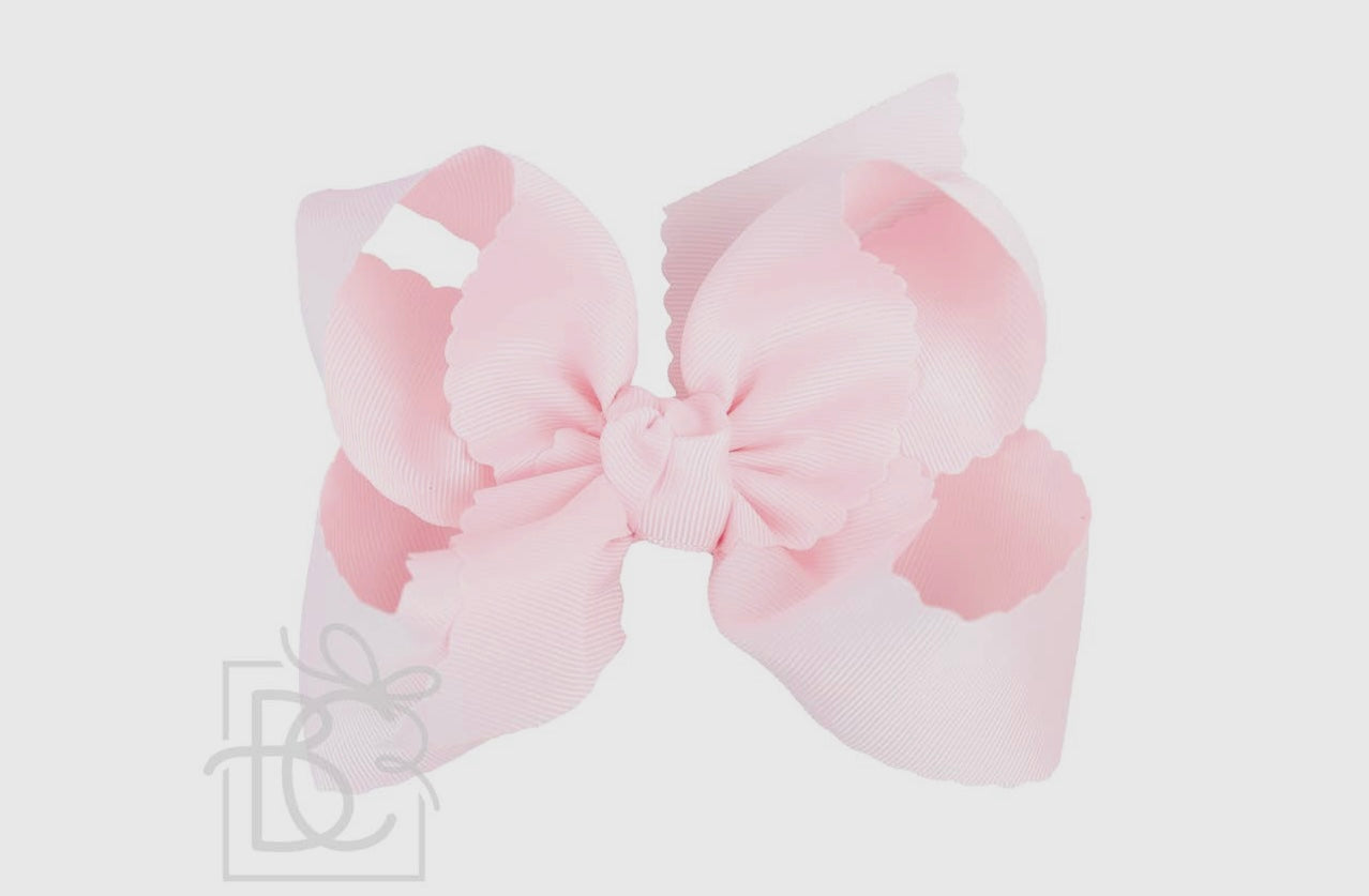 Beyond Creations 5.5” Scalloped Edge  Bow on Alligator Clip Powder Pink