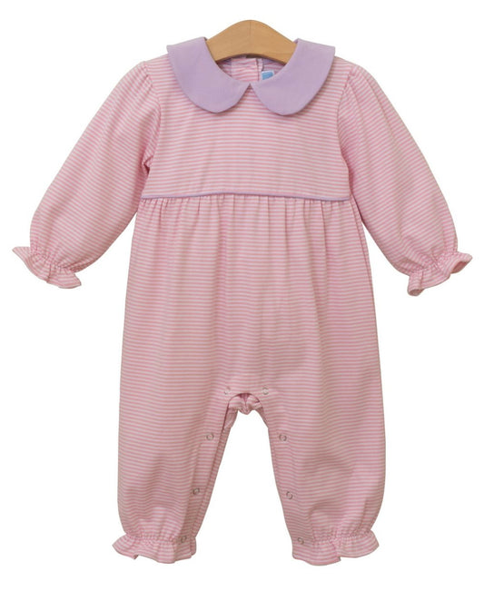 Katherine Light Pink Stripe/Lavender Girls Romper