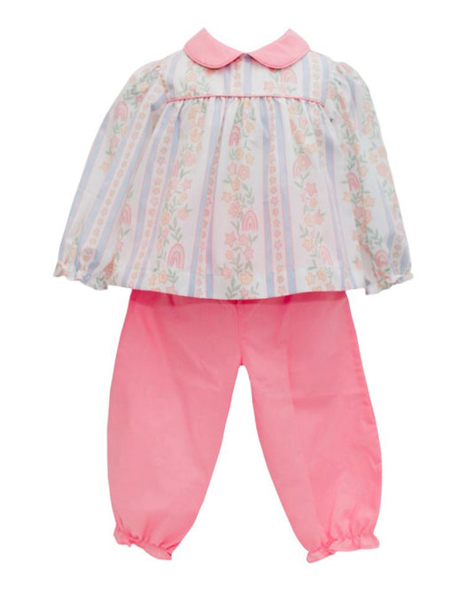 Floral Rainbow Stripe Girls Bloomer Pant Set