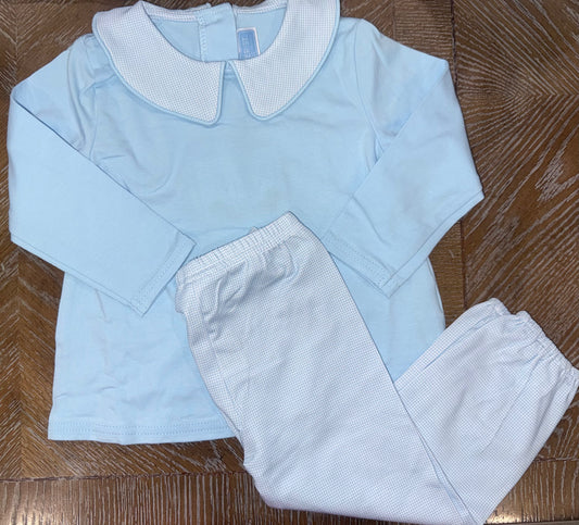 Archie Light Blue Microgingham Boys Bloomer Pant Set