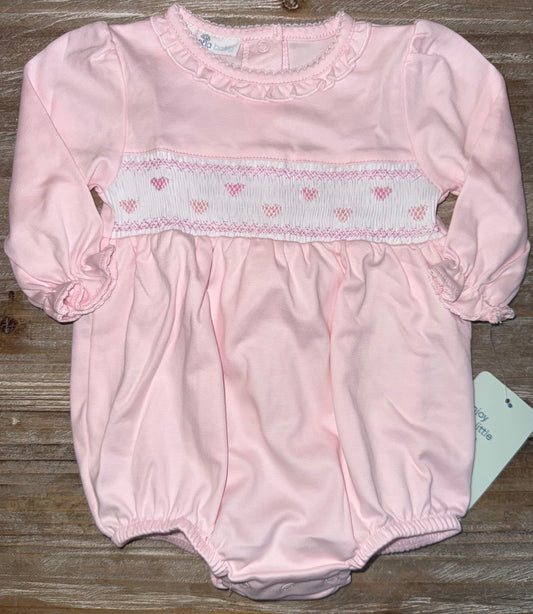 Valentine’s Pink Heart Smocked Girls Bubble
