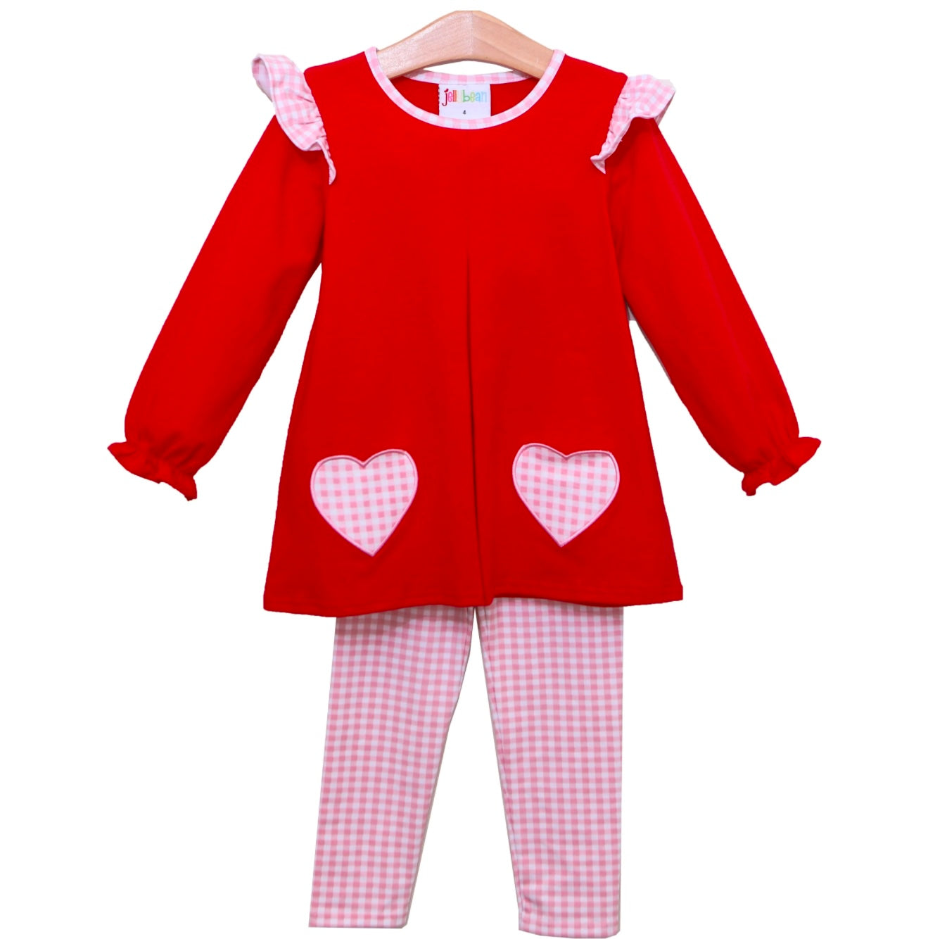 Heart Pockets Appliqué Girls Pants Set