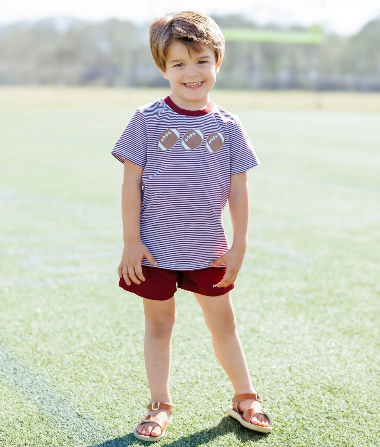 Maroon Football Trio Boys Short Set