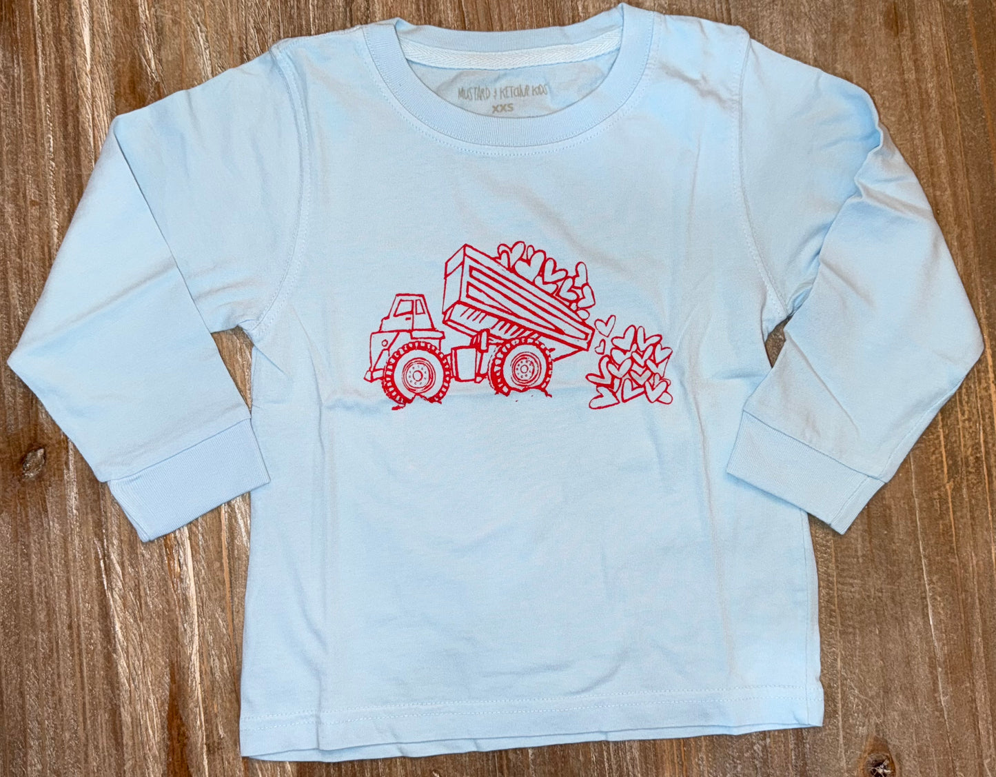 Light Blue Valentine Dump Truck Boys Tee