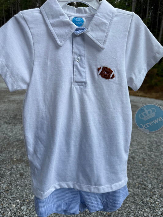 Light Blue French Knot Football Boys Short Set