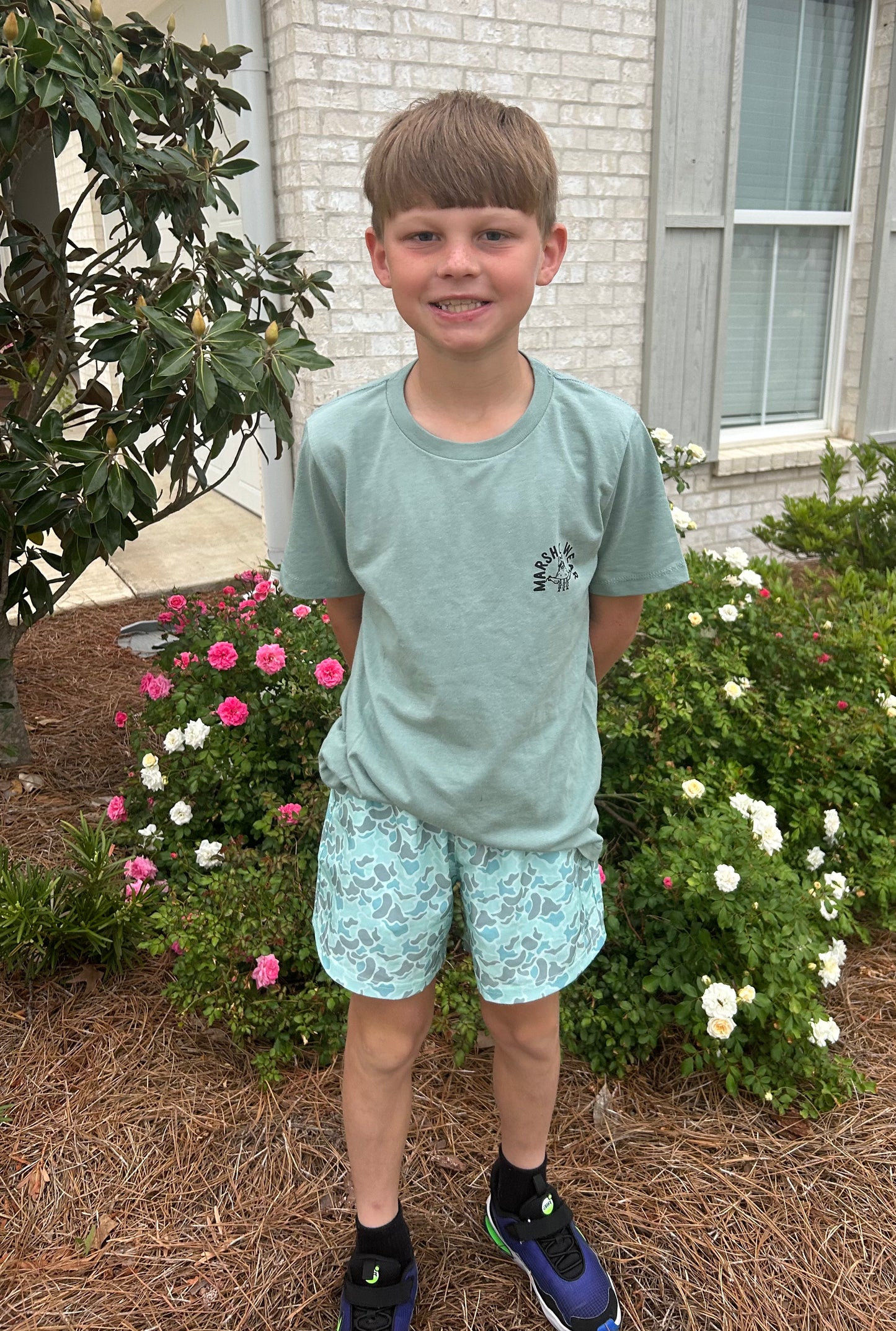 Green/Gray Camo Boys Performance Play Shorts