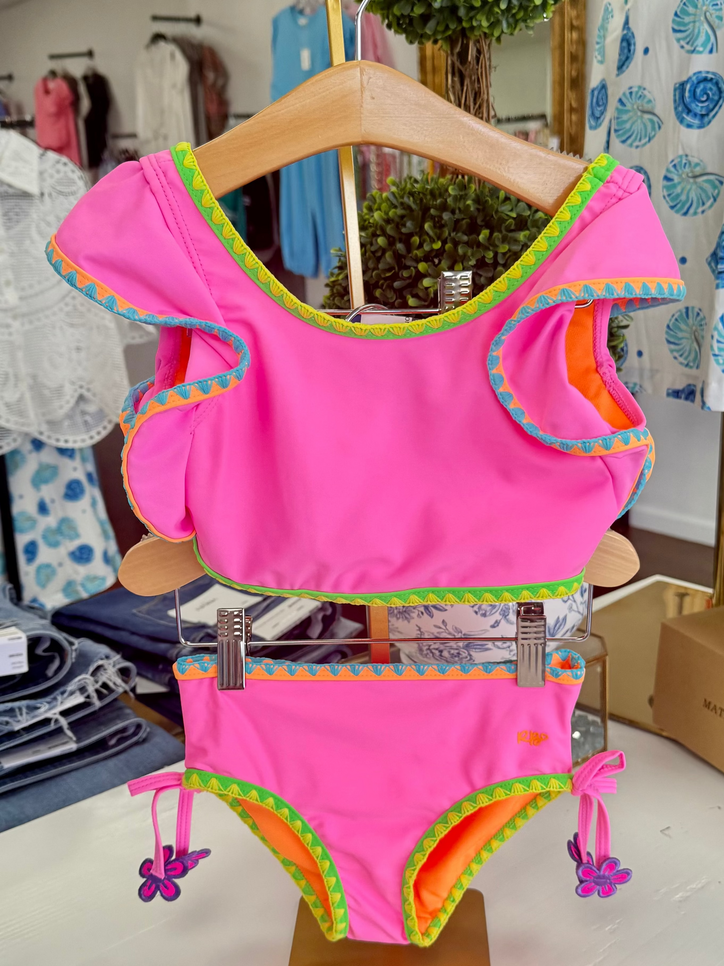 Neon Pink Crochet Girls Tankini