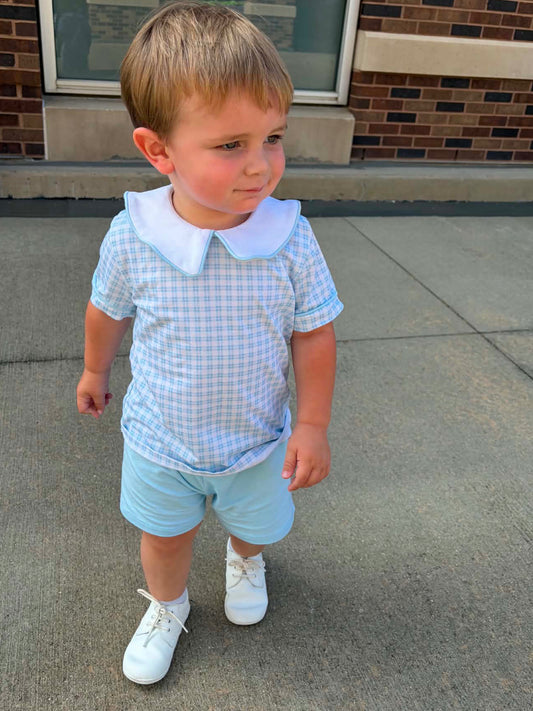 Powder Blue Plaid Boys Short Set