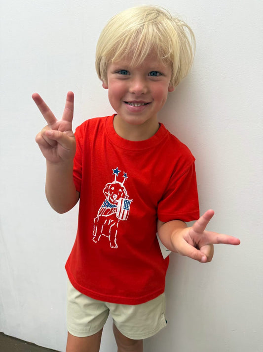 Red Patriotic Dog Boys Tee