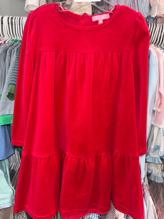 Bisby Girls Lisle Dress- Red Velour