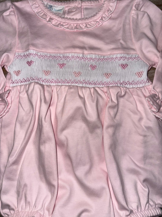 Valentine’s Pink Heart Smocked Girls Bubble