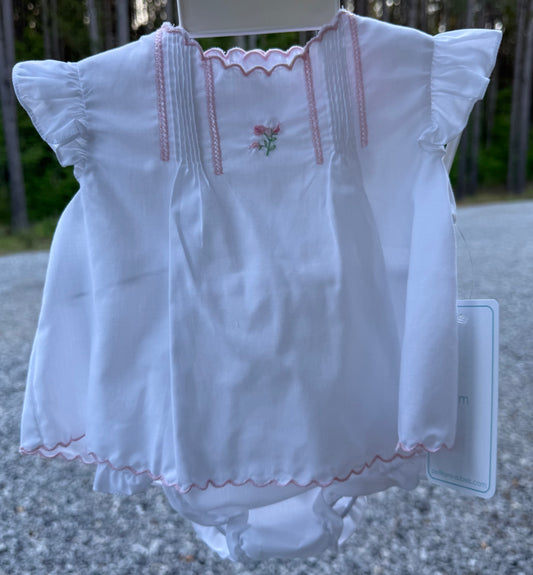 Petit Ami White Flower Embroidered Heirloom Girls Bloomer Set
