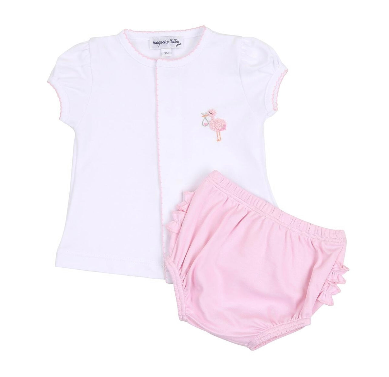 Magnolia Baby Tiny Stork Embroidered Ruffle Girls Diaper Set