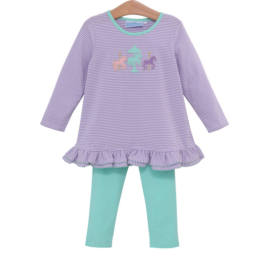 Carousel Appliqué Girls Pant Set