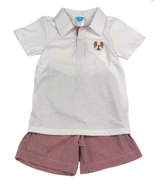 Maroon Bulldog French Knot Boys Short Set