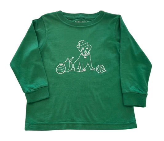 Mustard & Ketchup Kids LS Green Santa Pup Boys Tee