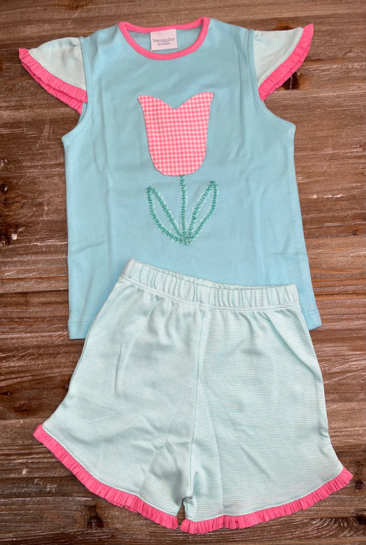 Squiggles Tulip Girls Short Set with Ruffles