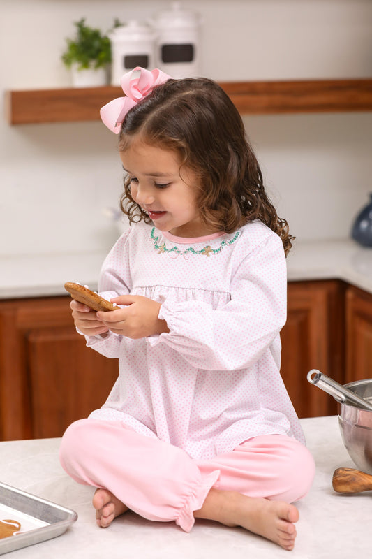 Gingerbread Embroidery Girls Pants Set