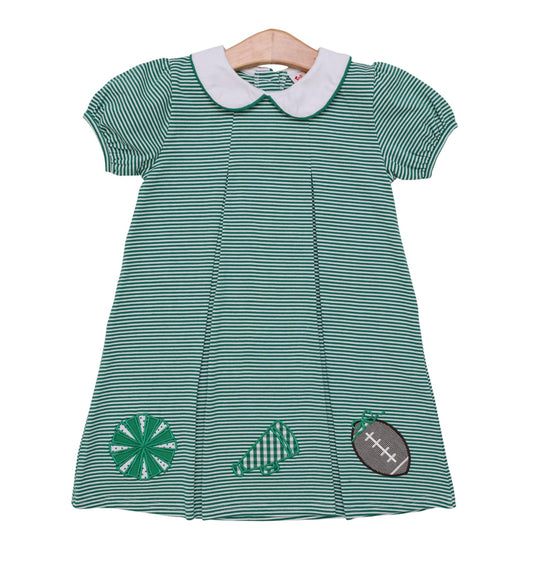 Game Day Girls Pleat Dress-Green Stripe