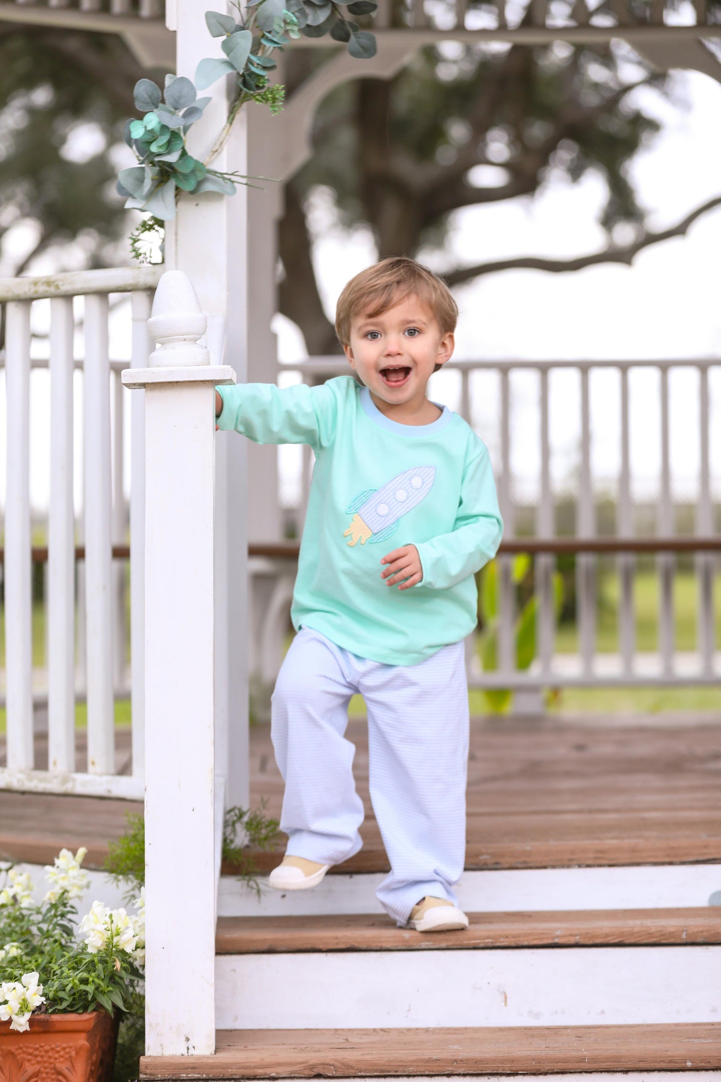 Rocket Ship Appliqué Boys Pants Set