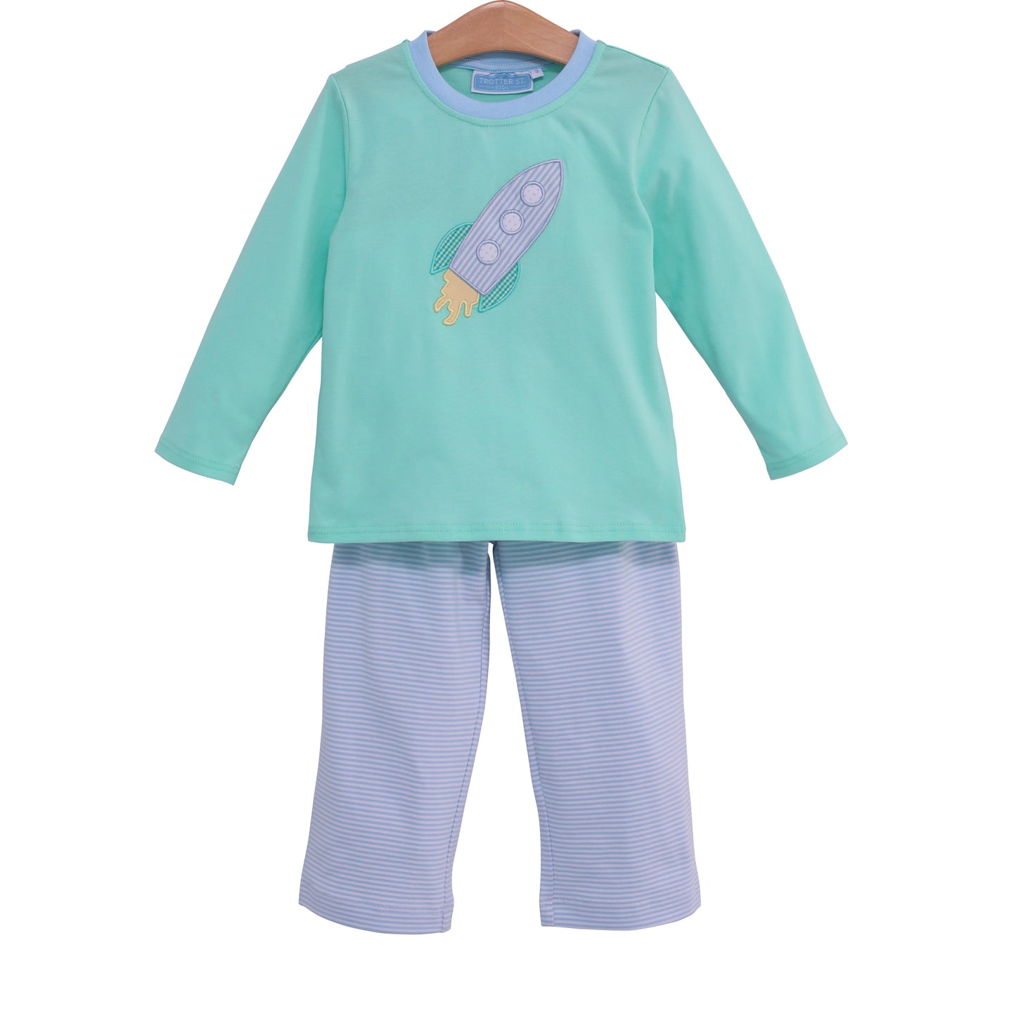 Rocket Ship Appliqué Boys Pants Set