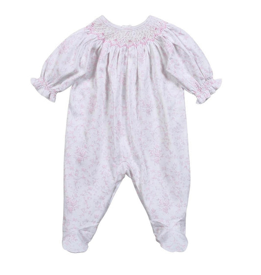 Penelope Pink Floral Pima Hand Smocked Girls Footie