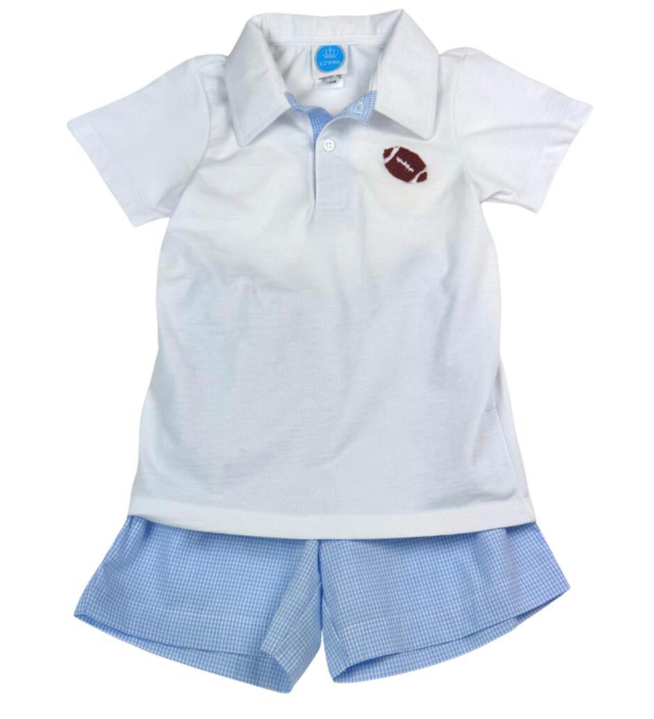 Light Blue French Knot Football Boys Short Set