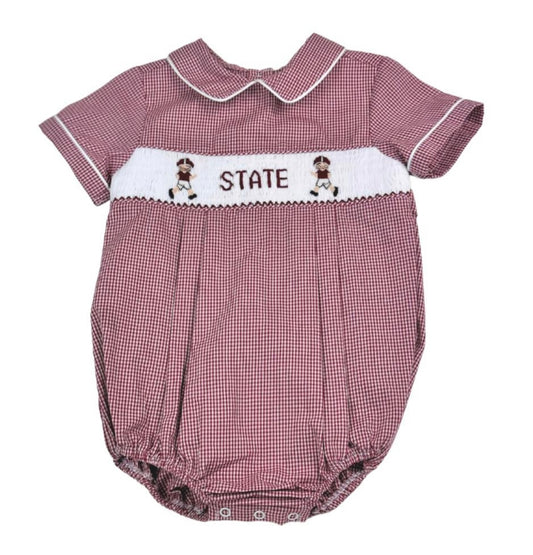 Maroon Gingham Smock Football Boys Bubble