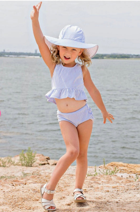 Ruffle Butts Blue Seersucker Peplum Tankini