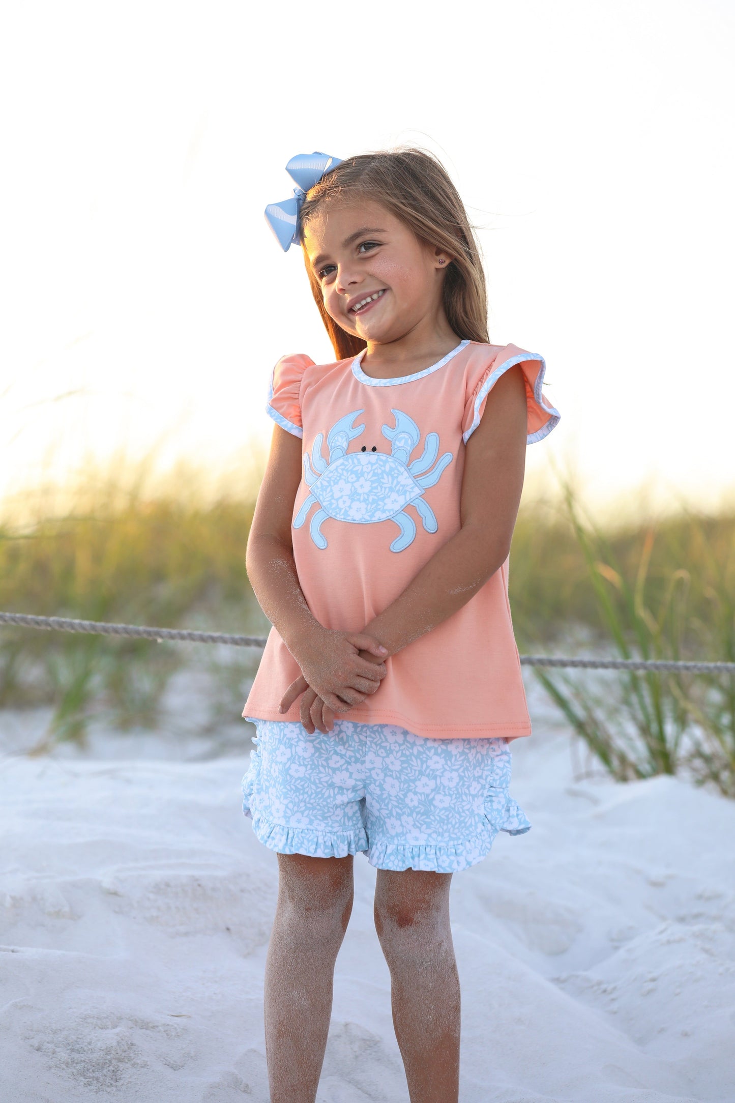 Crab Appliqué Girls Ruffle Short Set