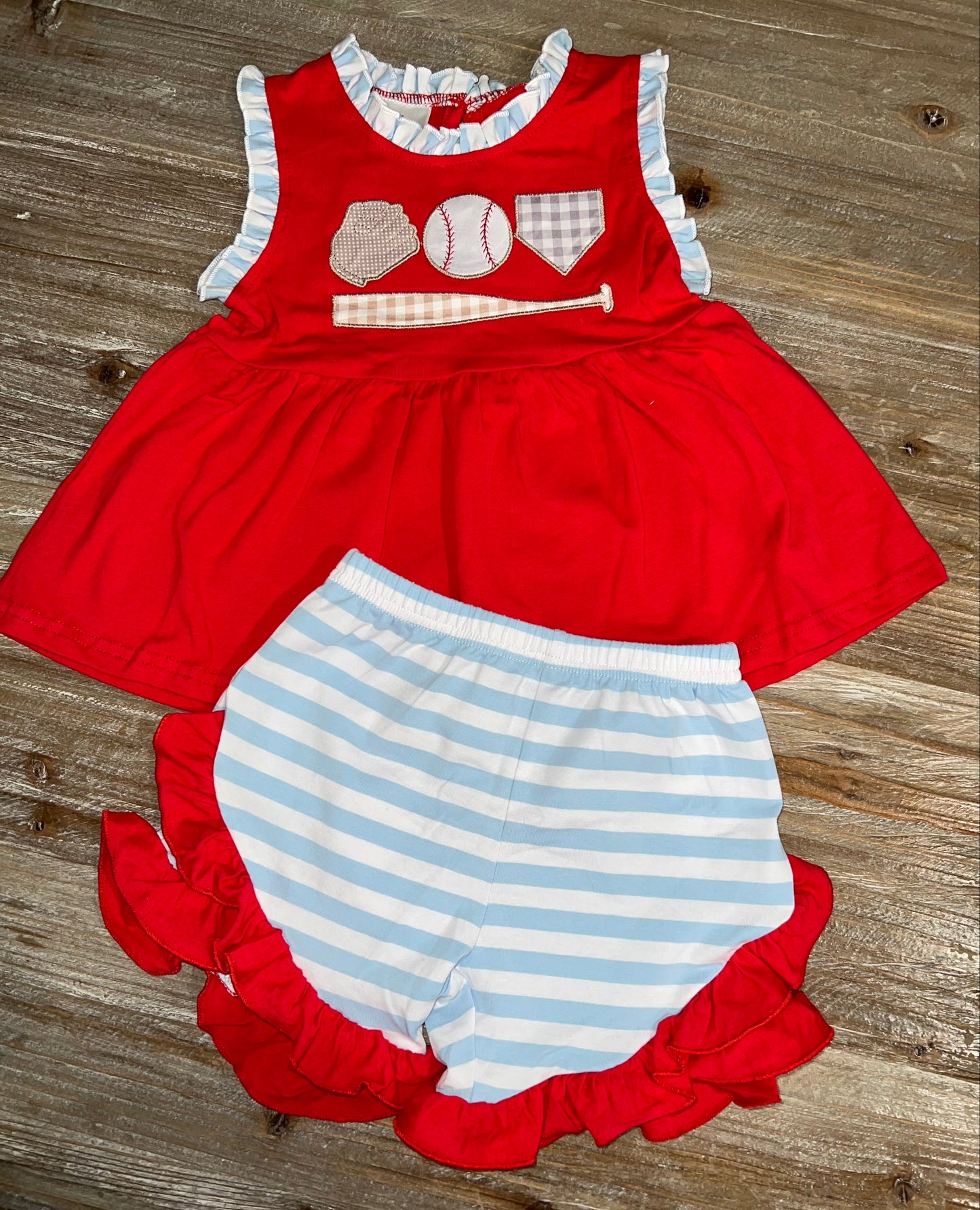 Red Baseball Appliqué Girls Short Set