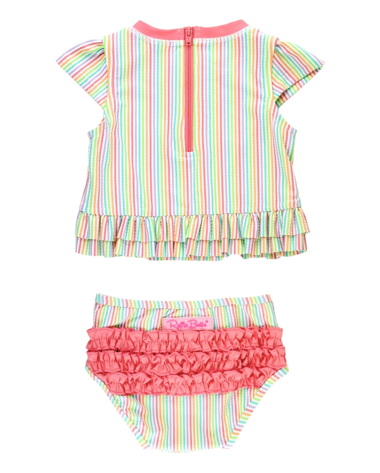 Ruffle Butts Rainbow Seersucker Cap Sleeve Girls Ruffle Hem Two Piece